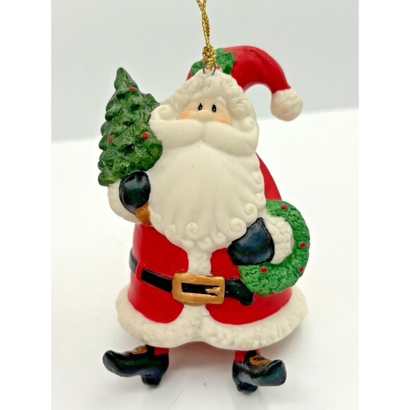 Home Interiors Santa Claus Bell Ornaments Ceramic Dangling Feet Original Box - Picture 3 of 16